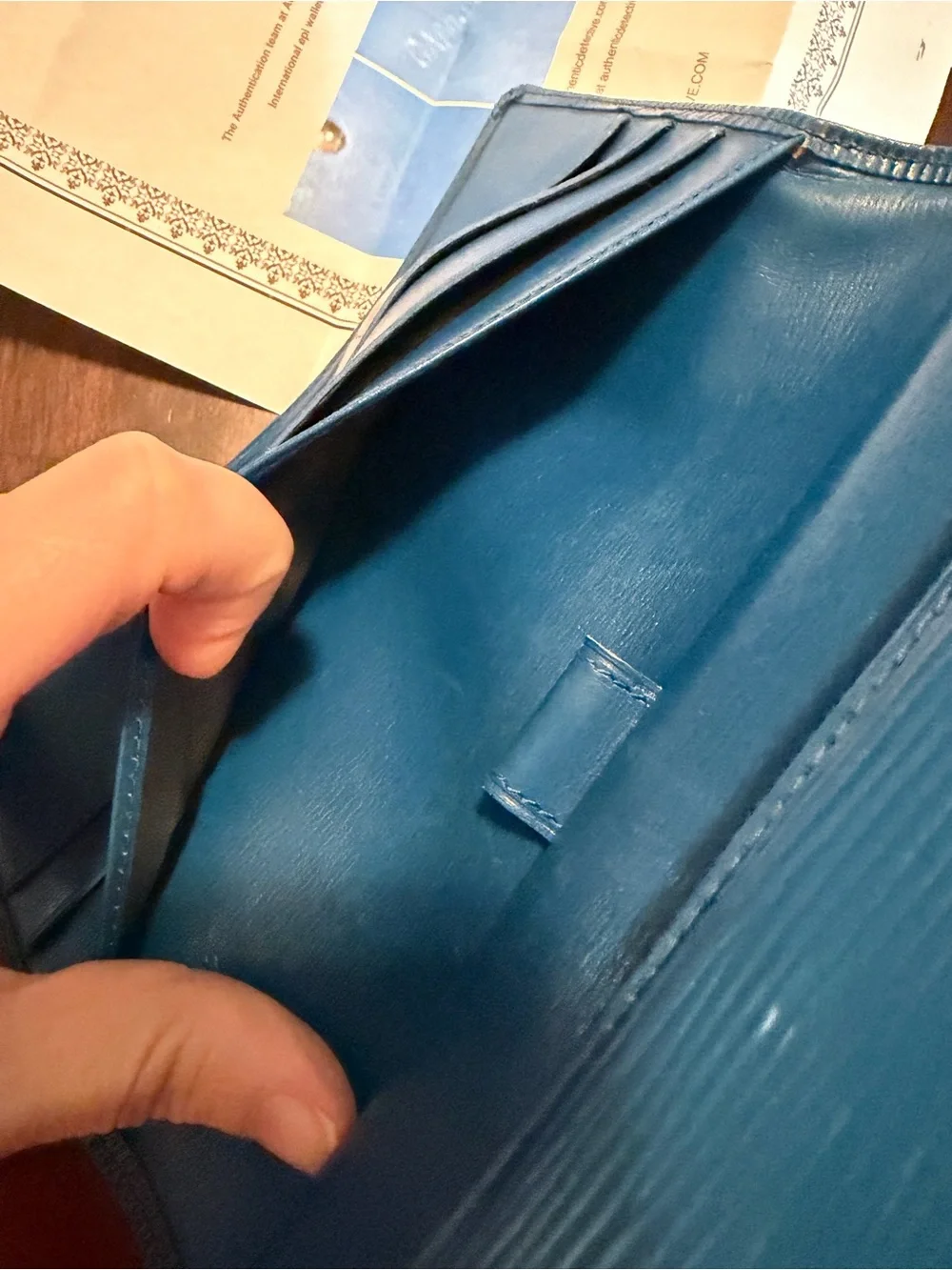 Authentic Louis Vuitton Blue Epi Leather Continental Wallet